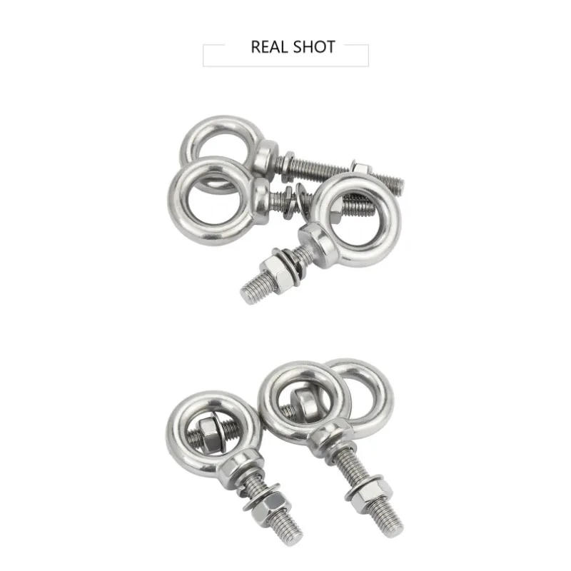 Description Picture 4 of itemM3 M4 M5 M6 M8 304 Stainless Steel Ring Eyebolts with Nut Washer Gaksets Set,Extended Bolts Marine Lifting Ring Screws and Nuts