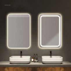 Modern Smart Bath Mirrors Square Touch Screen Bathroom Mirror Home Wall-mounted Lighted Anti-fog Makeup Mirrors Bathroom Fixture