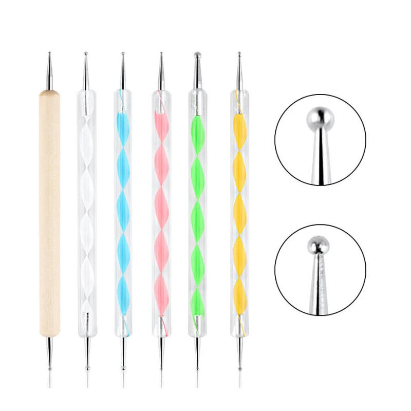 Description Picture 2 of item2 Ways Nail Art Dotting Pen, Plastic Swirl Wood Marbleizing Manicure Tools, Rhinestones Picker