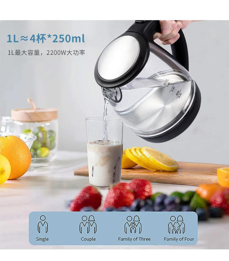 Description Picture 6 of item110V Electric Kettle European Standard Blue Light Glass Kettle Automatic Power Off Mini Hervidor Samovar Home