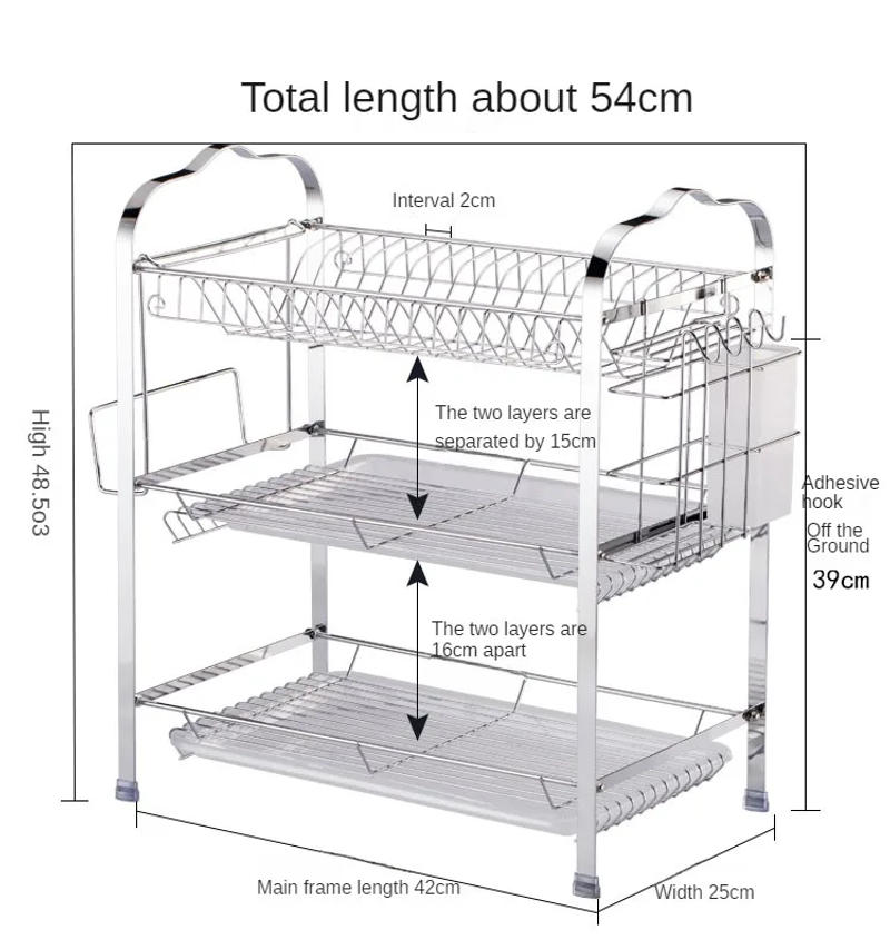 Description Picture 4 of itemDish Drying Rack 3-Tier Compact Kitchen Dish Rack Drainboard Set Large Rust-Proof Dish Drainer with Utensil Holder