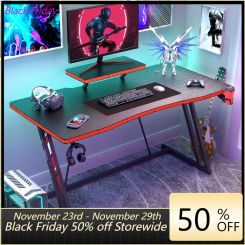 47 inch Gaming Desk Computer Desk with Monitor Stand and Cup Holder, Black