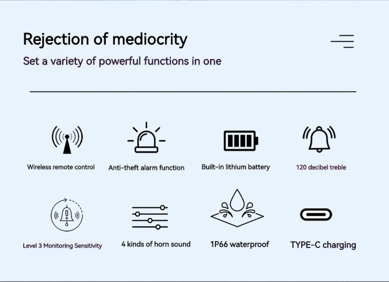Description Picture 3 of itemENLEE 120DB USB Charge Bicycle Electric Anti-theft Alarm Siren & Remote Control Bell Cycle Motorcycle Scooter Trumpet Horn