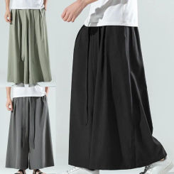 Stylish  Oversize Pants Quick Drying Solid Color Ankle-length Men Flare Pants Straight Ice Silk Sport Trousers for Club