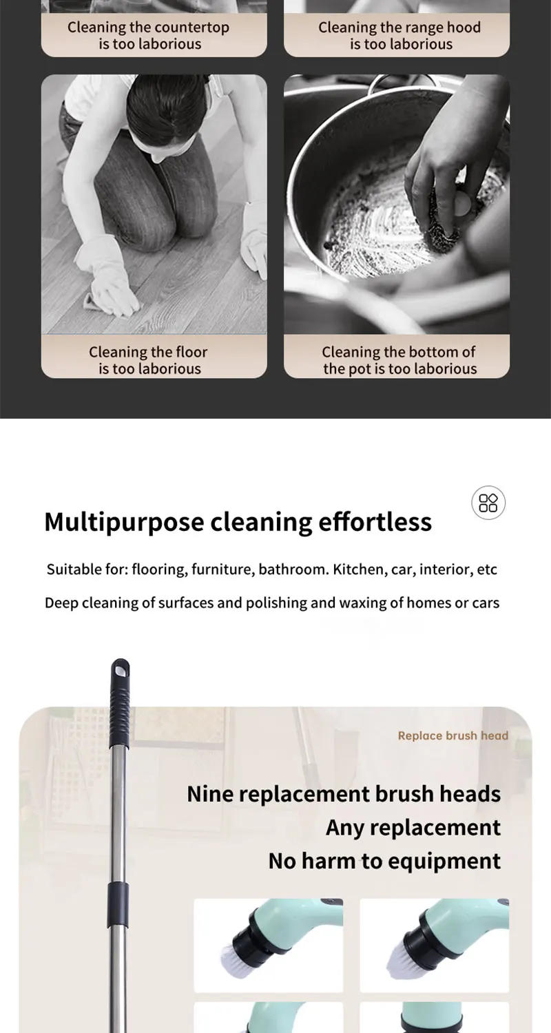 Description Picture 4 of itemElectric Cleaning Brush2-gear Cordless Rotary Floor Scrubber Wireless with Adjustable Extension Handle Perfect for Home Kitchen