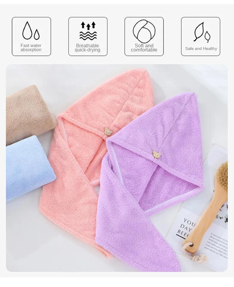 Description Picture 4 of itemDry Hair Cap Sports Towel Fiber Super Fine Adult Bath Towel Towels Bathroom Soft Turban for Hair Drying Miss Serviettes Face Wet