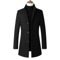 Winter New Men's Medium-length Tweed Jacket Business Casual Trench Coat Black Gray Burgundy Khaki Outerwear Male Windbreaker