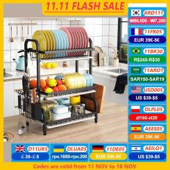 3 Tier Dish Drying Rack with Tray Utensil Holder,with Cutting Board Holder Drainboard Tray for Kitchen Counter Organizer Storage