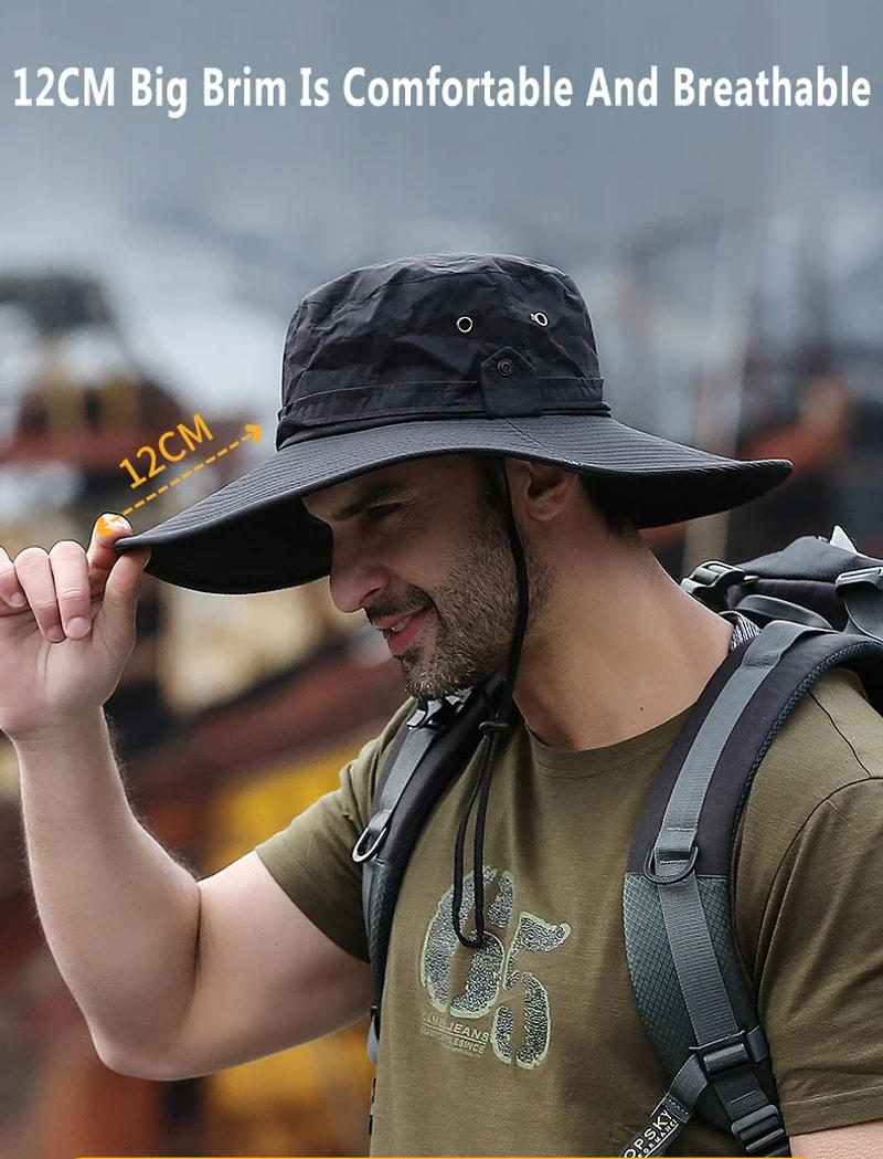 Description Picture 3 of itemNew Sun Protection Fishing Hat Summer Breathable Mesh Camping Hiking Caps Anti-UV Sun Hat Mountaineering Caps Men's Panama Hat