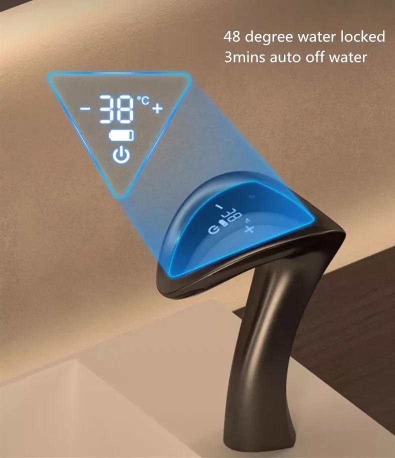 Description Picture 3 of itemNew Intelligent Digital Display Sensor Basin Faucet Hot and Cold Water Mixer Wall Mounted Bathroom Brass Washbasin Vanity