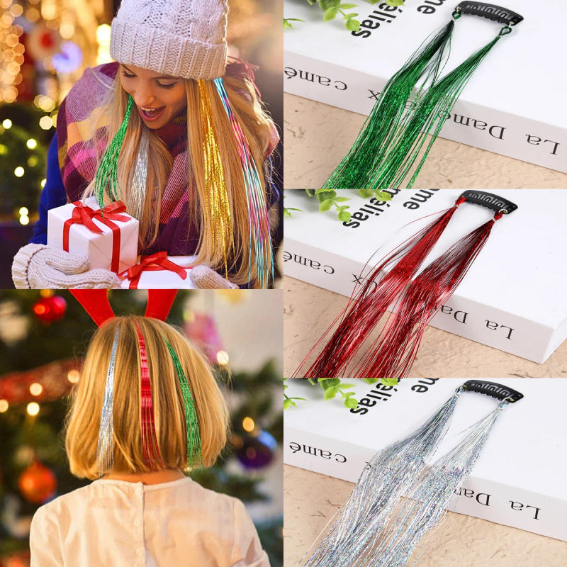 Description Picture 3 of item1PCS Colored Tinsel Hair Extensions Clip On Hair Accessories For Girl Kids Women Gift Colorful Straight Hairpiece Party Tools