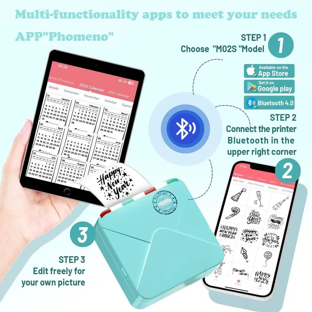 Description Picture 2 of itemPortable Printer Phomemo M02S Thermal Mini Printer 300dpi Inkless Pocket Printer Compatible 15/25/53mm Sizes Self-Adhesive Paper