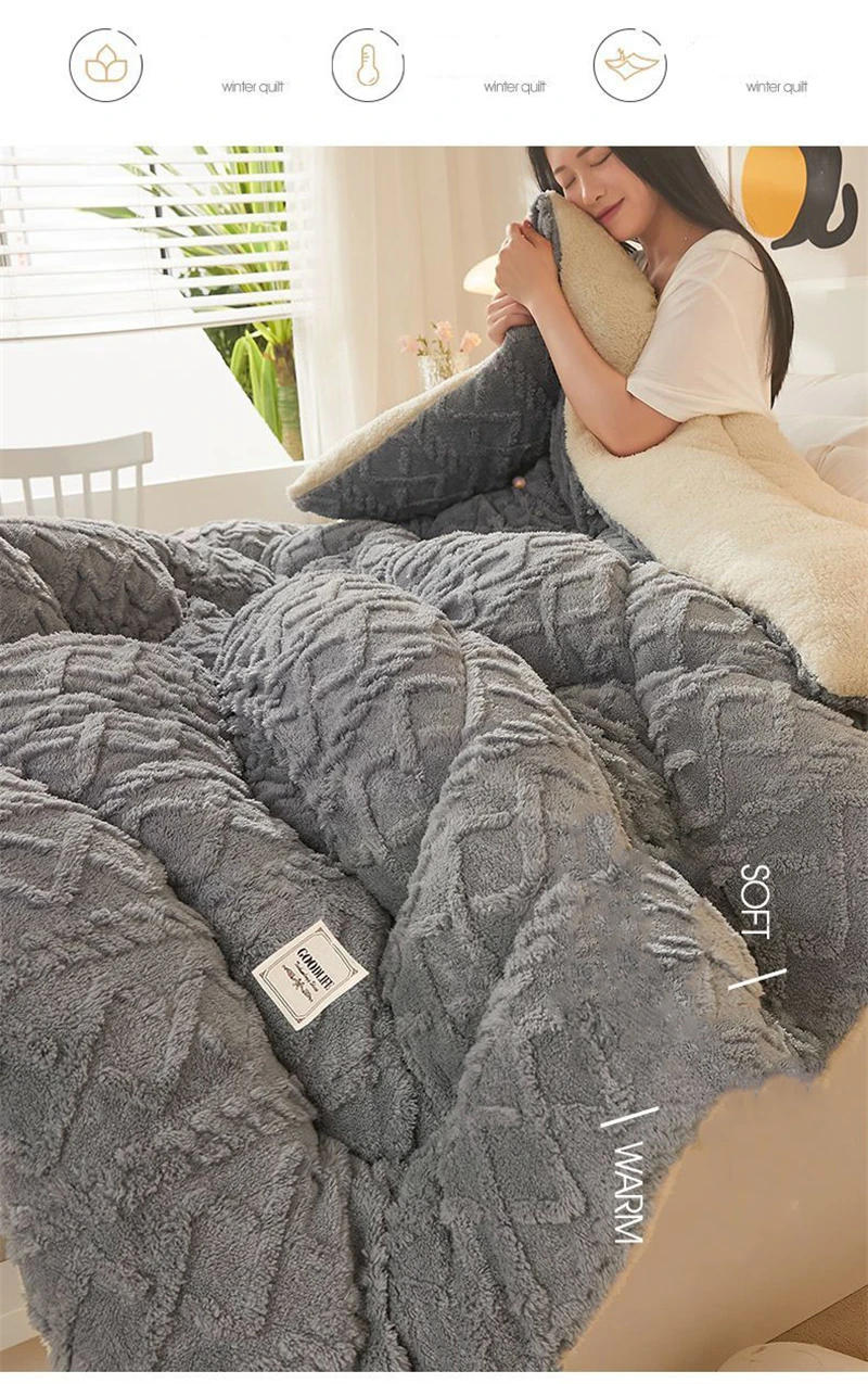 Description Picture 5 of itemNew Super Thick Winter Warm Blanket for Bed Artificial Lamb Cashmere Weighted Blankets Soft Comfortable Warmth Quilt Comforter