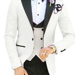 White Ivory Mens's 3 Pieces Suits for Men Tailor Made Terno Slim Groom Custom Wedding Men Suit Masculino (Jacket+Pant+Vest)