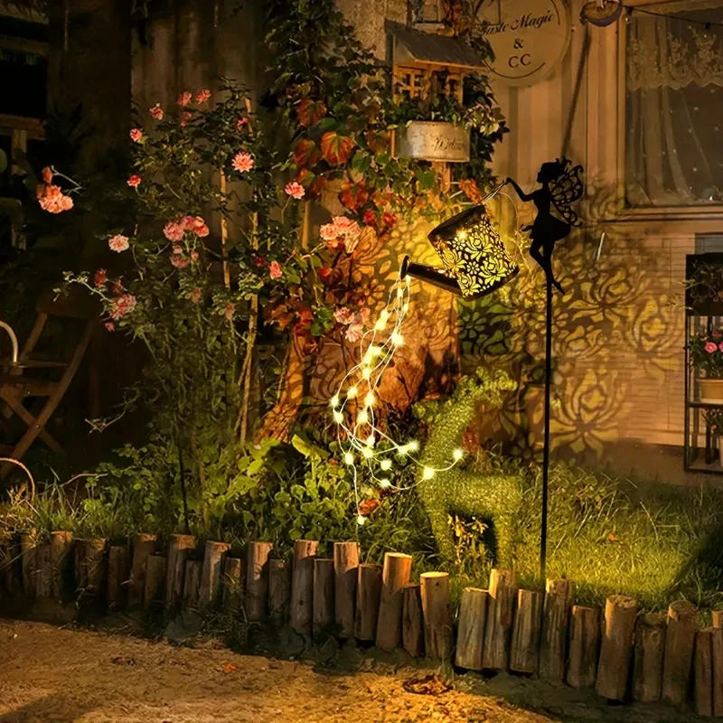 Description Picture 2 of item1 PC Solar Watering Can Lights, Outdoor Waterfall Garden String Fairy Lights, Solar Kettle Projection Light