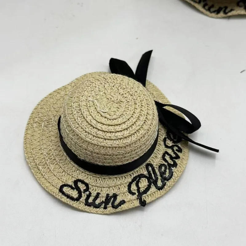Description Picture 6 of itemSummer Pet Hats Sun Protection Straw Art Caps Bow Travel Hat Products Creative Miniature Decoration Accessory Dog Cat Caps