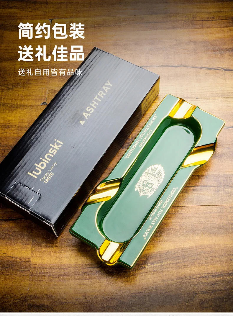 Description Picture 6 of itemCigar Ashtray Four Smoke Tank Ceramic Gilt Large Capacity Rectangular Portable Ashtray