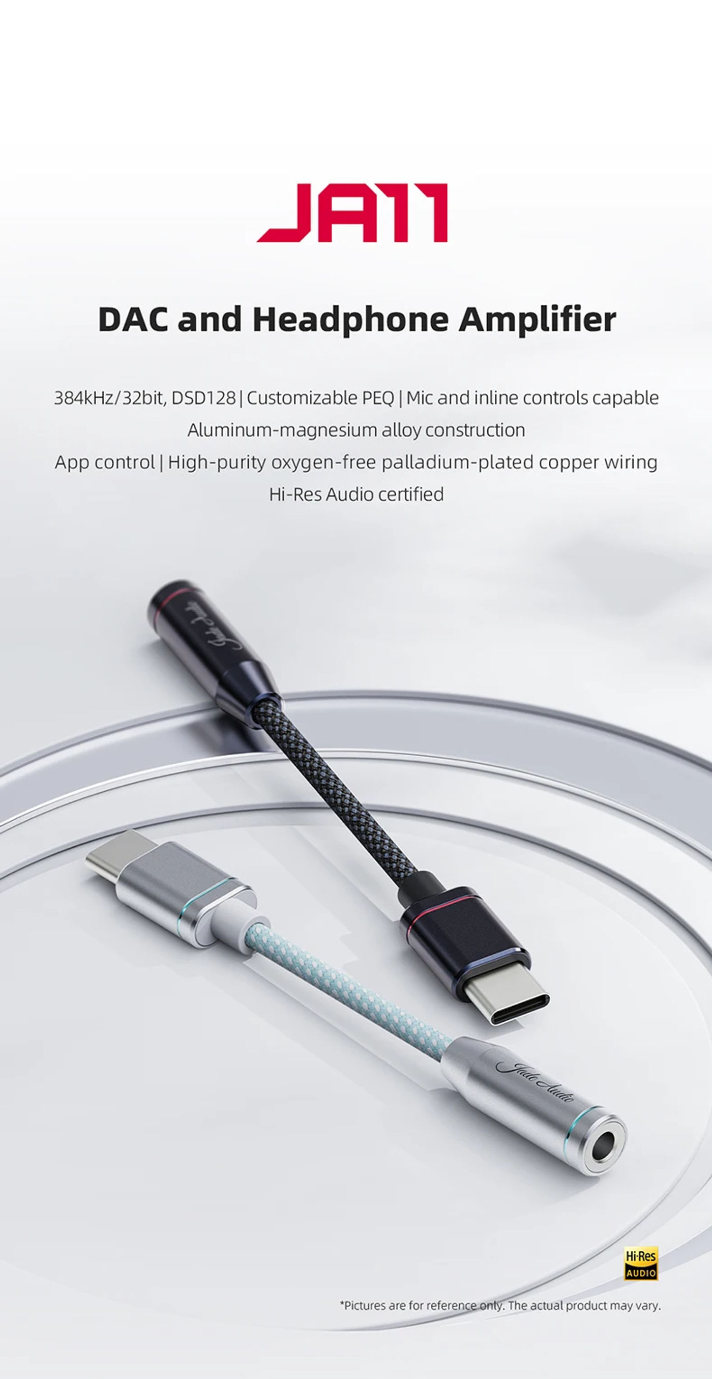 Description Picture 2 of itemFiiO JadeAudio JA11 USB Type C to 3.5mm Headphone Adapter DSD128 USB C Cable USB C to 3.5 Audio Aux Cable For IOS Android