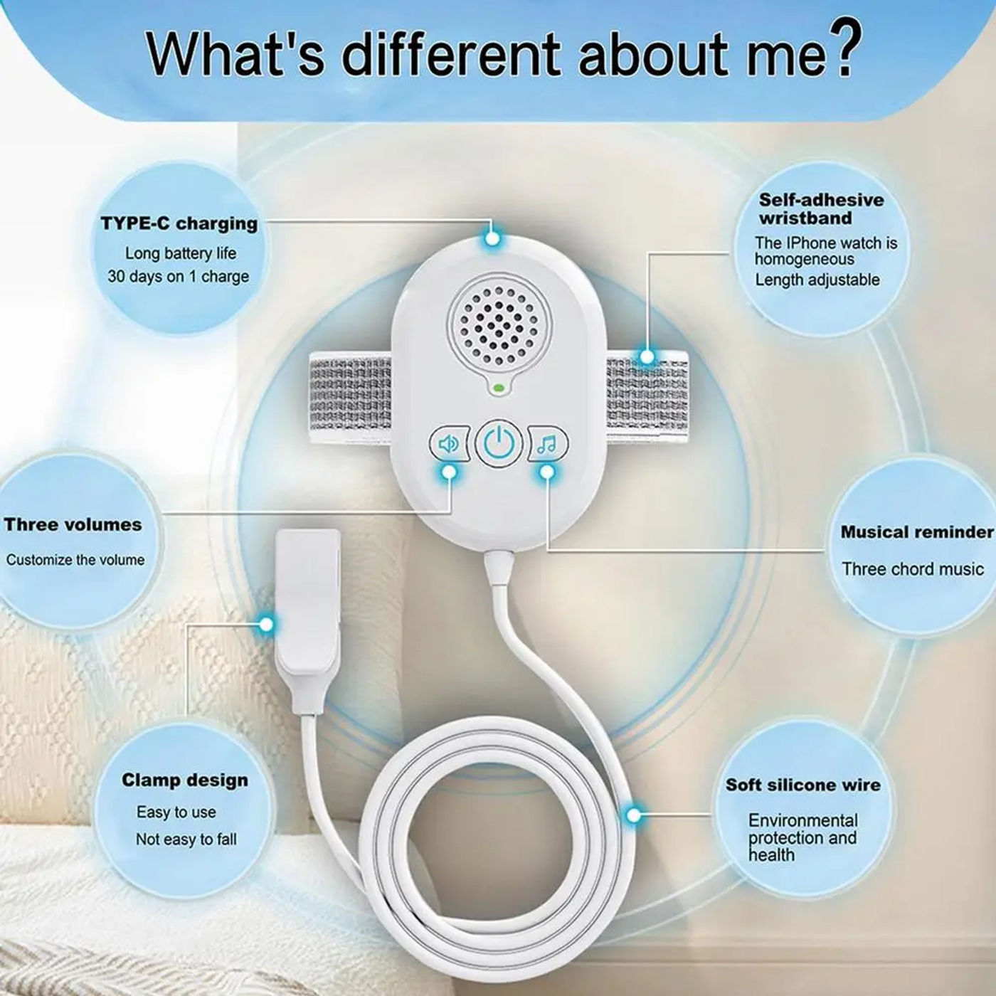 Description Picture 3 of itemNew Bedwetting Sensor Potty Training For Children With Loud Sound Strong Vibration Children Pee Alarm Bedwetting Monitor Sensor