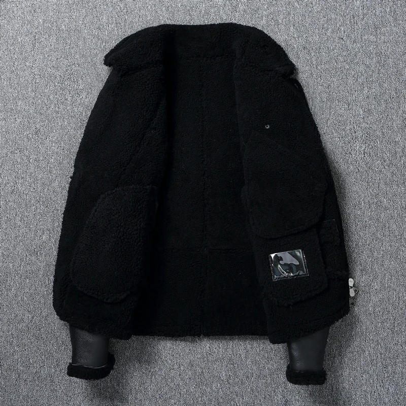 Description Picture 5 of itemNatural Fur Genuine Sheepskin Shearling Coat for Men Fur Jackets Thick Warm Coats Winter Leather Clothing Small Fake Pocket