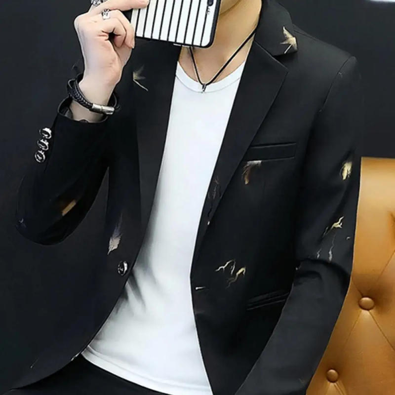 Description Picture 6 of item2024 Men Casual Blazers Handsome Trend Slim Print Blazers Fashion Men Printed Long Sleeve Men Jackets One Button Blazers