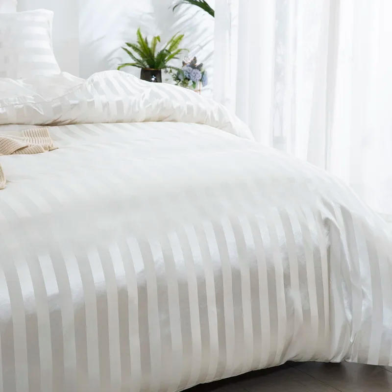 Description Picture 5 of itemSatin Striped Duvet Cover Twin/Full/Queen/King/Single/Double Size Set, Luxury Silky Like Khaki Stripe Duvet Cover Bedding Set