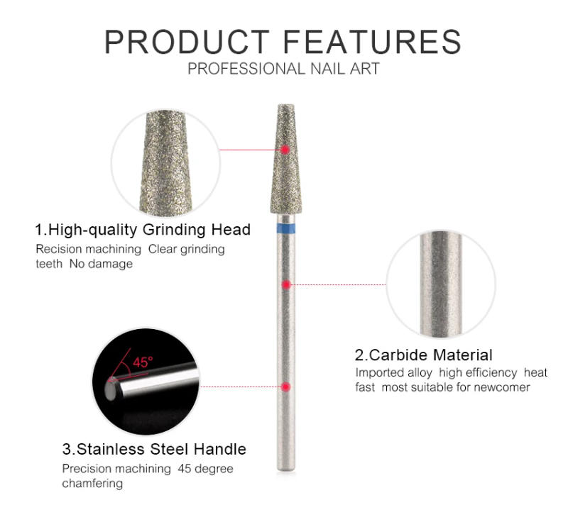 Description Picture 3 of item44 Types Nail Drill Bits Diamond Burrs Grinding Bits Accesories for Gel Nail Polish Nails Art Tool Shank Carving Polishing