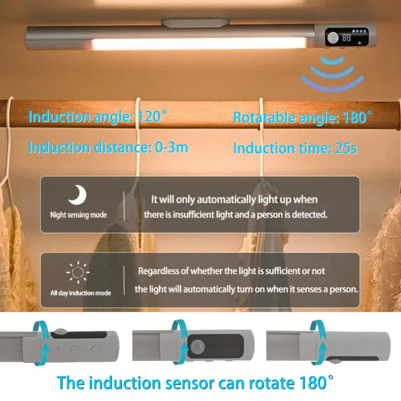 Description Picture 3 of itemDigital Display Motion Sensor LED Night Light Desk Lamp Rotatable Induction Head Type-C Charging Kitchen Under Cabinet Lights