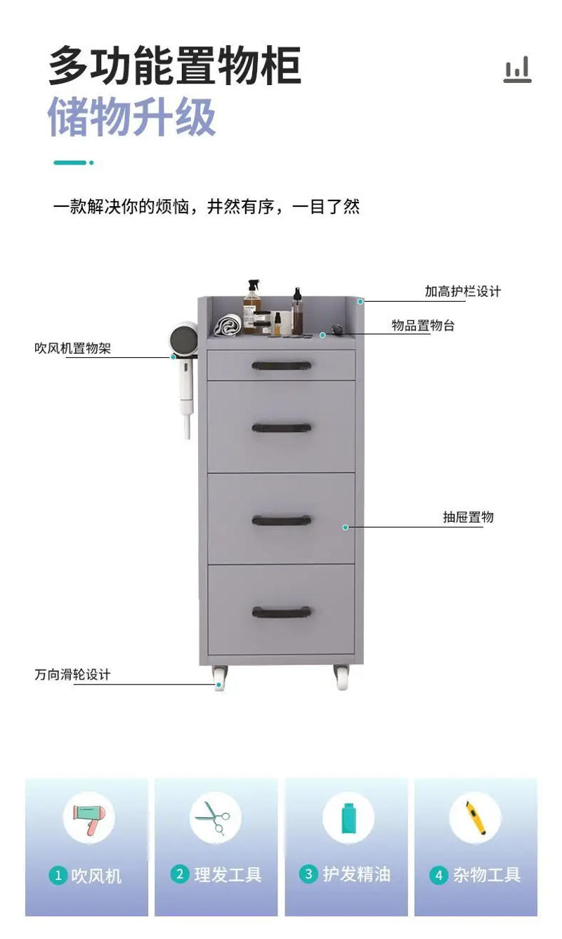 Description Picture 5 of itemPortable Hairdressing Trolley Rolling Storage Utility Salon Trolley Aesthetic Drawers Werkzeugwagen Salon Furniture MQ50TC