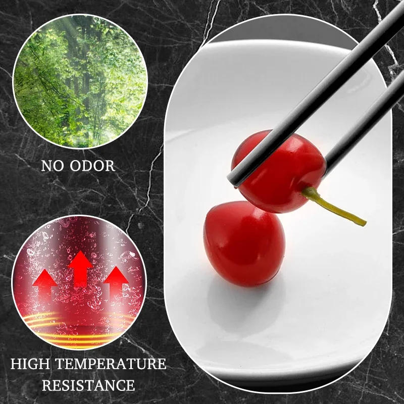 Description Picture 3 of item1 Pairs Alloy Chinese Chopsticks Food Sushi Sticks Reusable Non Slip Dishwasher Safe Bamboo Shape Food Grade Chopsticks