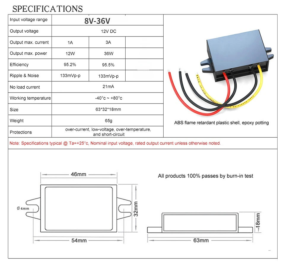 Description Picture 2 of item8-36V to 12V 24V Voltage Stabilizer Step-down/up Car Boat Power Supply Buck Boost DC DC Converter Voltage Regulator ﻿12v 3a 30V