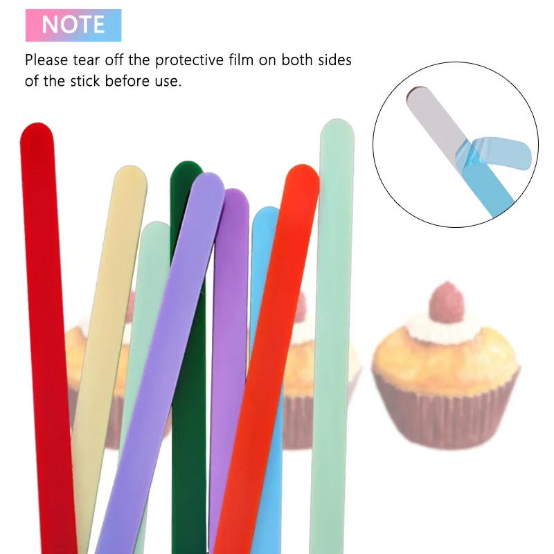 Description Picture 3 of itemFood Grade Acrylic Ice Cream Sticks 10Pcs/set Colorful Light Popsicle Stick Stirring Rod Distinguishing Labels Kitchen Tools