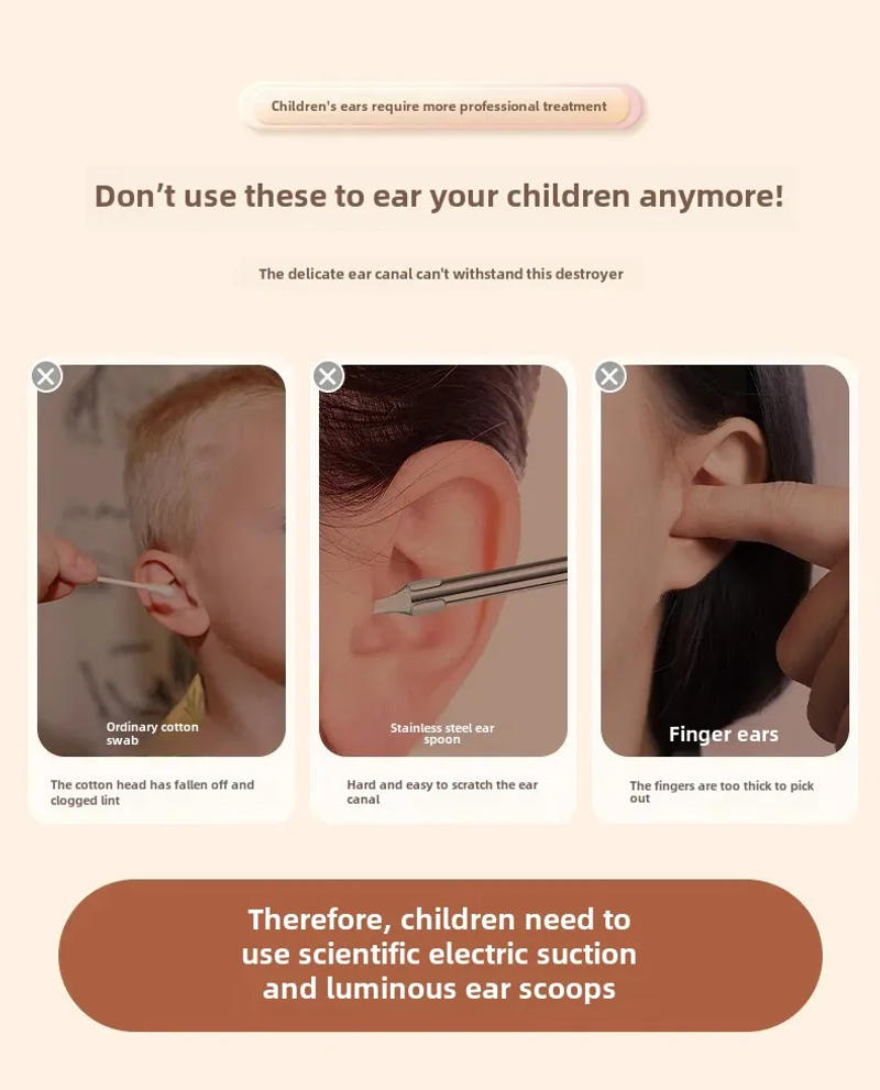 Description Picture 3 of itemMini spiral electric ear scoop with luminous suction device, suitable for children and adult household earwax cleaning tools