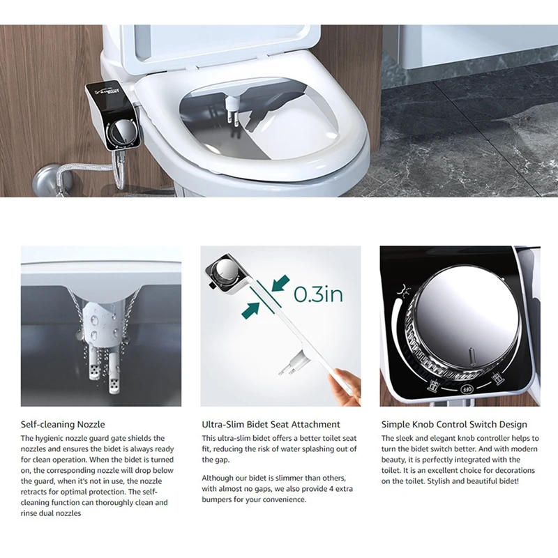 Description Picture 5 of itemBidet Attachment Ultra-Slim Toilet Double Nozzle Spiral Adjustable Water Pressure Non-Electric Sprayer With Hose