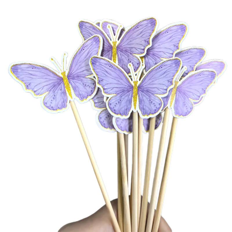 Description Picture 6 of itemPurple&Pink Butterfly Cake Decorations Happy Birthday Cake Toppers Tableware Cups Baby Shower Wedding Birthday Party Decorations