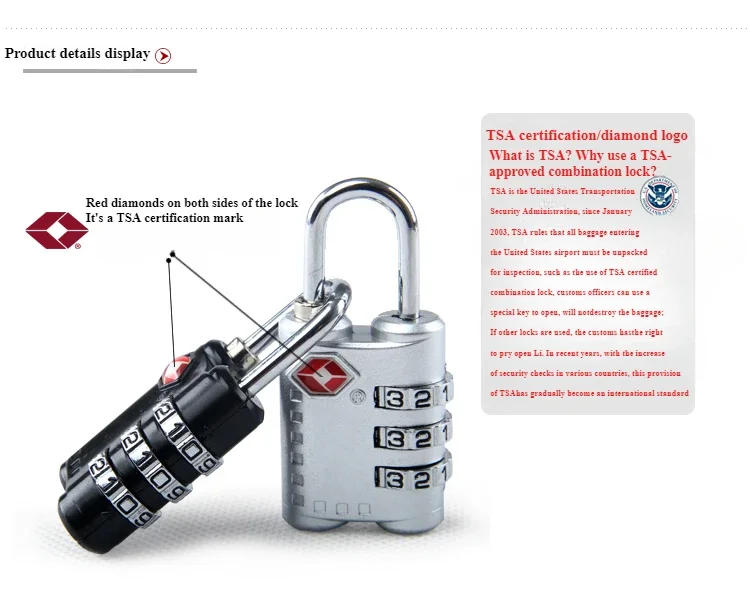 Description Picture 5 of itemNew TSA Customs Colorful Code Lock for Travel Luggage Password Changeable Lock Contrast Color Design Padlock Cabinet Locker