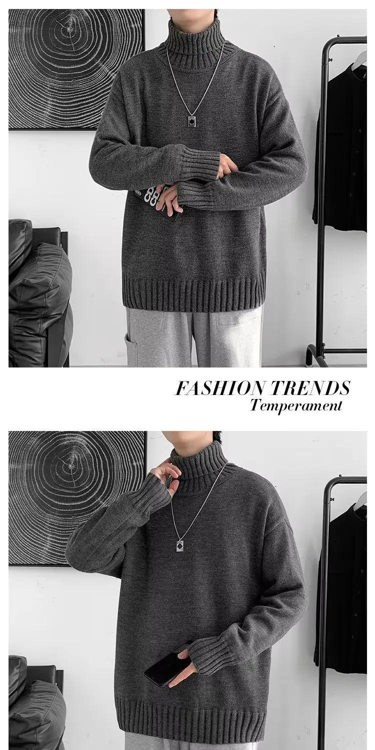 Description Picture 5 of item2024 Spring Autumn Men New Turtleneck Solid Color Jumpers Male Long Sleeve Sweater Top Mens Loose Knitted Pullover Tops S332