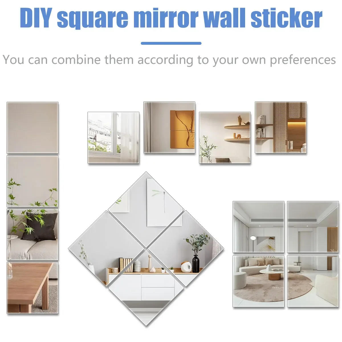 Description Picture 2 of item2mm Acrylic Mirror Wall Stickers Unbreakable Acrylic Full Length Wall Mirror Tiles Decal for Door Baby Kids Living Room Decor