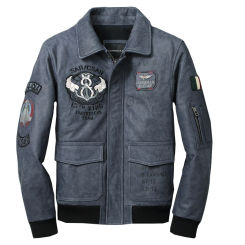 Spring Autumn Pure Natural Calfskin Military Jacket Men's Short Genuine Leather Flight Coat High Quality Lapel Zipper Jacket
