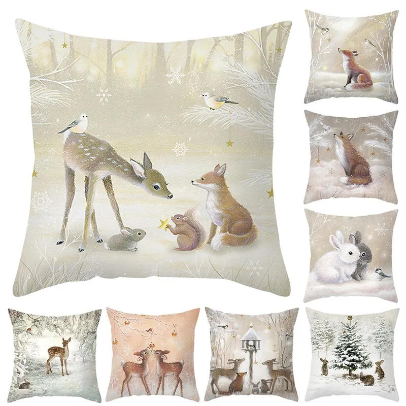 Description Picture 3 of itemChristmas Cushion Cover Peach Skin Pillowcase Elk Throw Pillow 2023 Xmas Gifts Sofa Decorative Cushions Christmas Pillow Covers