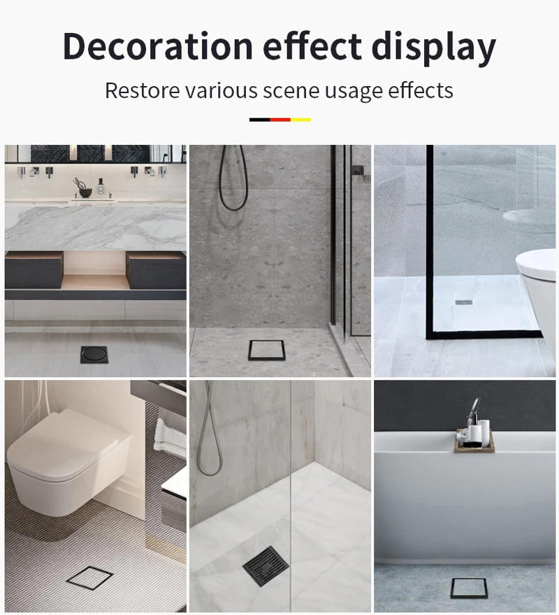 Description Picture 3 of itemFloor Drains 10cm Square Shower Drain Brass Floor Drain Trap Waste Grate With Hair Strainer Bathroom Shower Accessories 811525