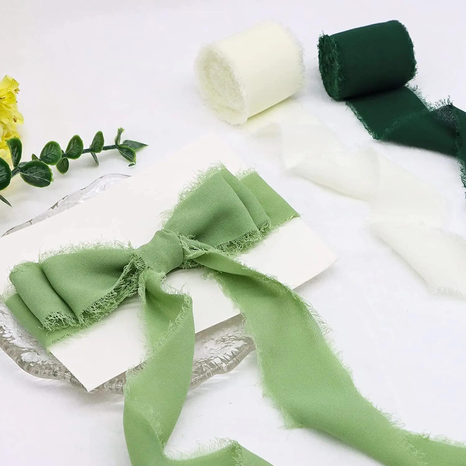 Description Picture 3 of item4CM*5M Handmade Frayed Edged Satin Chiffon Silk Ribbon For Wedding Invitation Wrapping Bouquets Birthday Party Decor Gifts 1