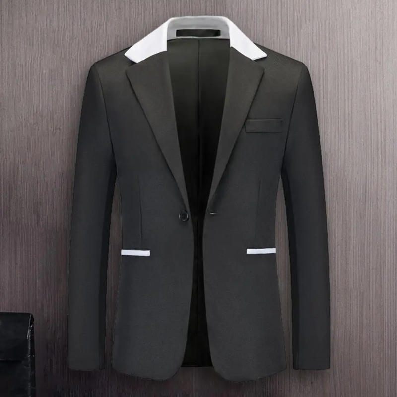 Description Picture 6 of item2024 Men Patchwork Color Suit Jacket Lapel Long Sleeve Pockets Slim Fit Suit Coat One Button Blazer Casual Men Blazer Workwear