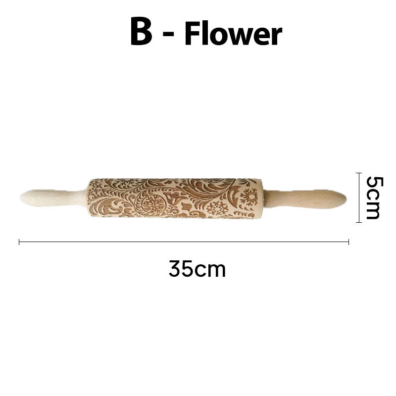 Description Picture 2 of itemLeaves Pattern Rolling Pin Christmas Wooden Embossing Baking Tools Flower Dough Engraved, In stock kitchen accessories