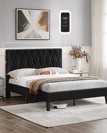 Description Picture 5 of itemQueen Size Upholstered Bed Frame with 4 Drawers and Adjustable Headboard, Faux Leather Platform Bed with Mattress Foun