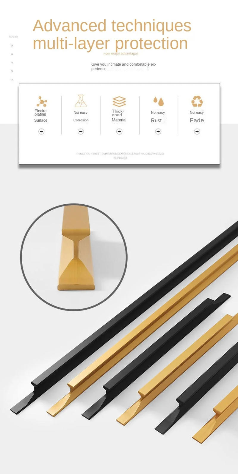 Description Picture 2 of itemHole free aluminum alloy door handle wardrobe door TV cabinet refrigerator door window balcony sliding door handle