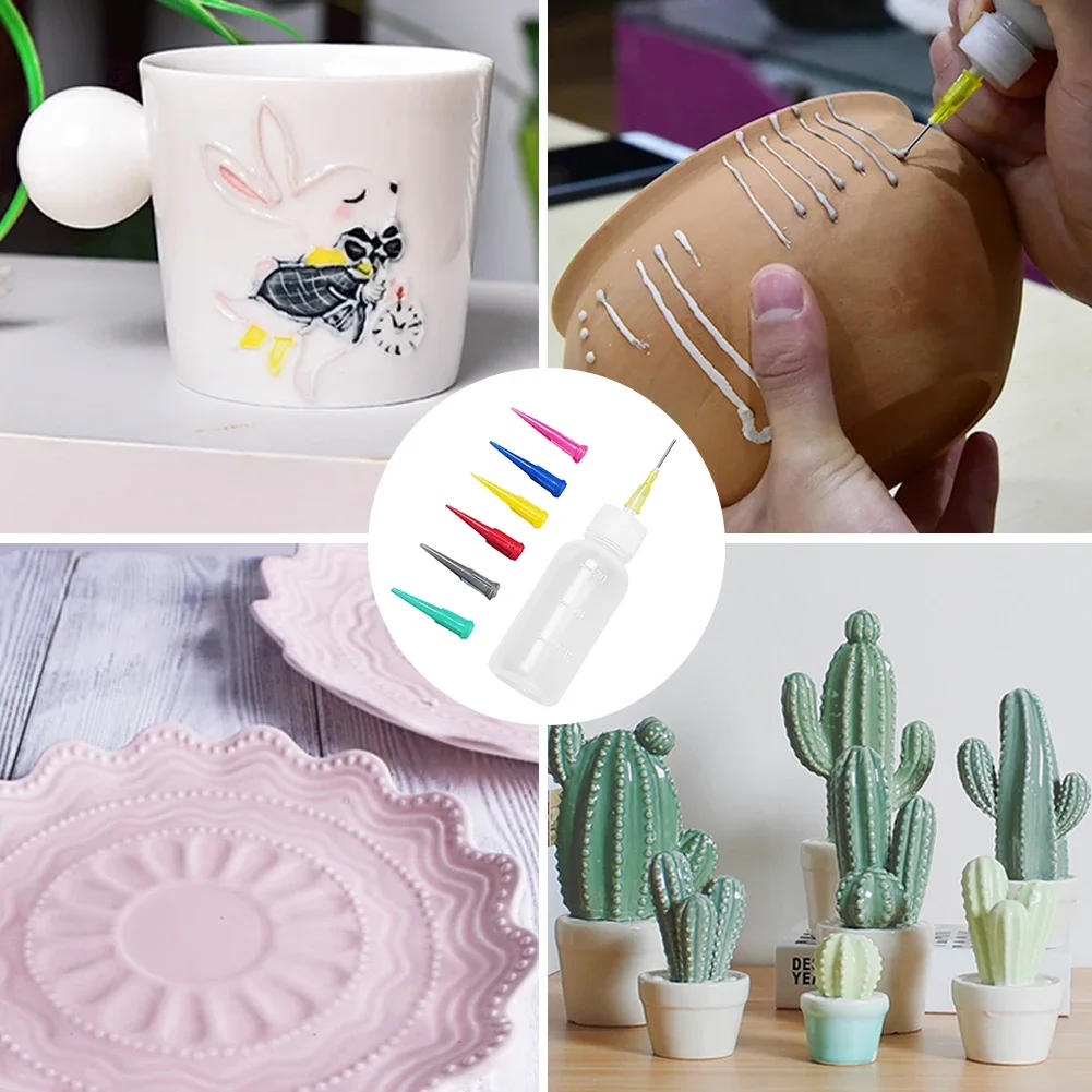 Description Picture 4 of item50ml Pottery Mud Painting Bottle with Nozzle Set Squeeze Mud Bottle with Needle DIY Ceramic Texture Pottery Clay Sculpture Tool