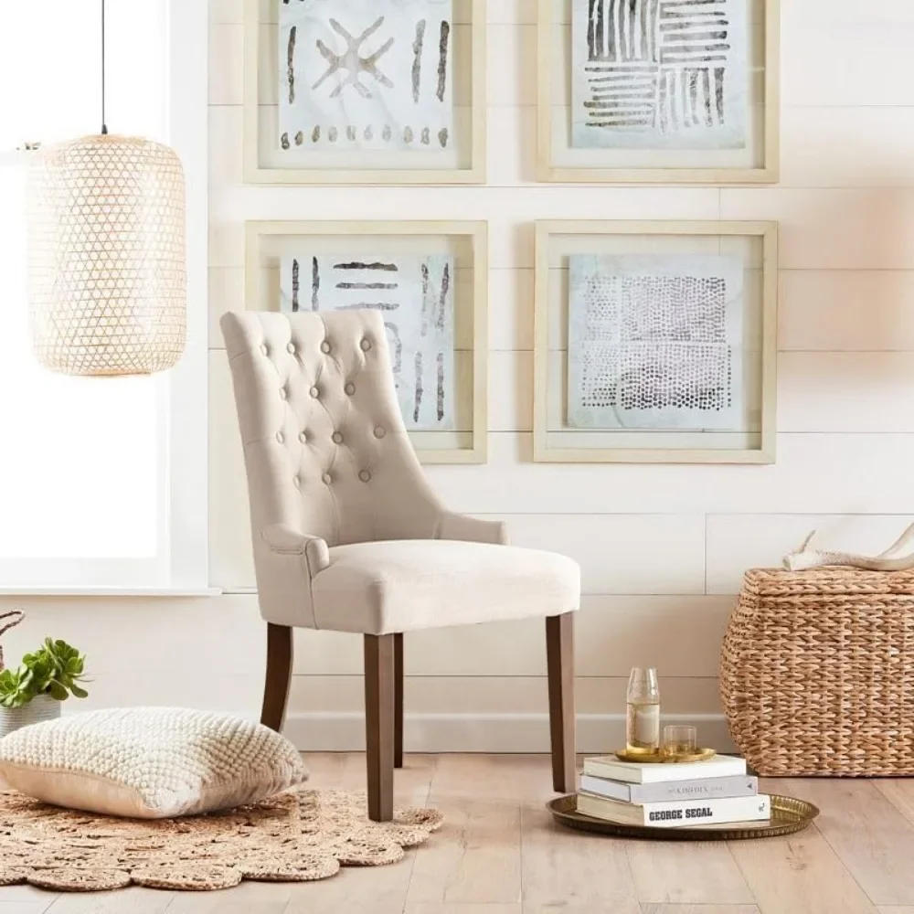 Description Picture 5 of item4-piece set of wing back dining chairs, fabric side dining chairs with plush buttons, living room kitchen - beige