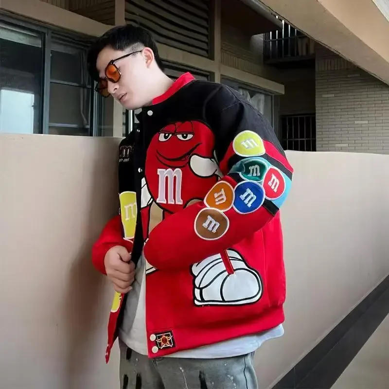 Description Picture 5 of itemCartoon Jacket Women Embroidery Oversized Varsity Jacket Men Spring Autumn Baseball Bomber Coat Outwears Women Clothing Youthes