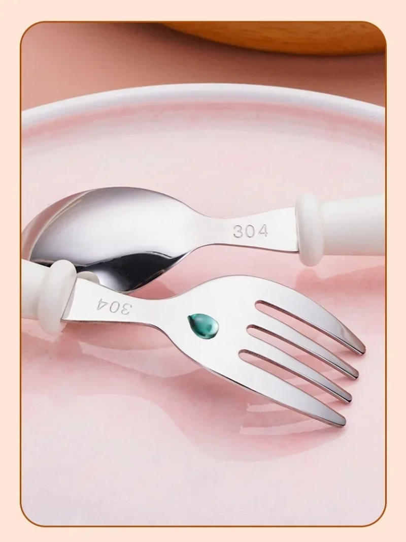 Description Picture 6 of item1set Gadgets Tableware Children Utensil Stainless Steel Toddler Dinnerware Cutlery Cartoon Infant Food Feeding Spoon Fork